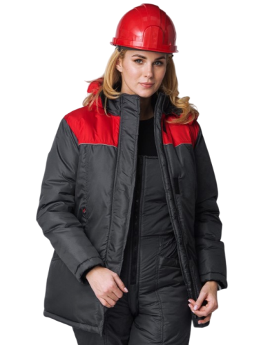 Куртка утепленная женская САКРИН СНЕЖАНА на замке ткань ДЮСПО 100пэ, пл. 80, т.сер/крас.