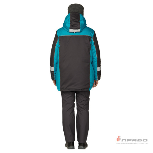 Куртка утепленная женская БРЕНД 35хб/65пэ, пл.200, темно-серый/бирюза, р.48-50/170-176