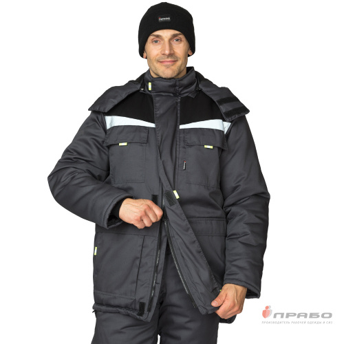 Костюм утепленный с п/к ПРОФЕССИОНАЛ 2 УЛЬТРА 35хб/65пэ, пл.200, темно-серый/черный, р.52-54/170-176