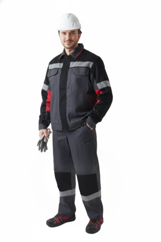 Костюм с п/к БРИЗ 75хб/25пэ, пл.255, серый/черный/красный