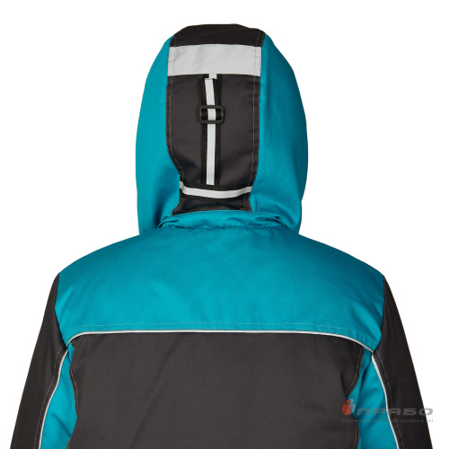 Куртка утепленная женская БРЕНД 35хб/65пэ, пл.200, темно-серый/бирюза, р.48-50/170-176