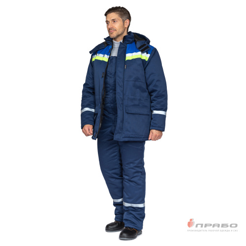Костюм утепленный с п/к СТРОЙКА 20хб/80пэ пл.190 темно-синий/василёк/лимонный