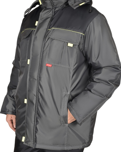 Куртка утепленная ФАВОРИТ на замке ткань ОКСФОРД удлиненная, 100пэ, пл.105, т.сер/чёрн., р.52-54/182-188