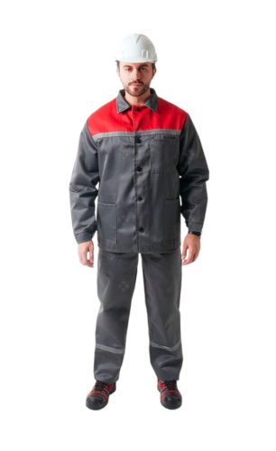 Костюм с п/к СПЕЦ-ФАВОРИТ 48хб/52пэ, пл.230, серый/красный, р. 44-46/170-176, 48-50/170-176, 48-50/182-188, 52-54/170-176, 52-54/182-188, 56-58/170-176, 56-58/182-188, 60-62/182-188