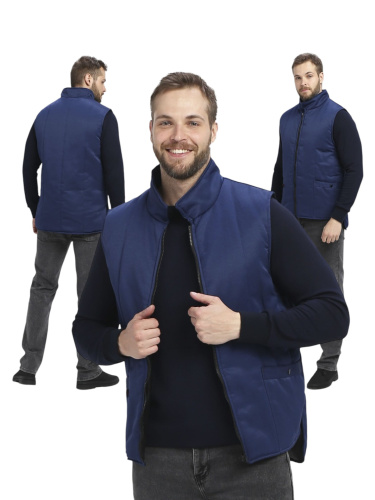 Жилет утепленный УНИВЕРСАЛЬНЫЙ на замке, 35хб/65пэ, пл.210, т.синий