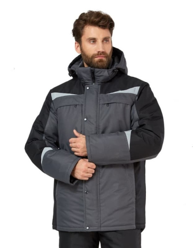 Куртка утепленная ДЭЛФ на замке Ткань мембранная CATS EYE 100пэ, пл.170 серо/чёрная 60-62/182-188