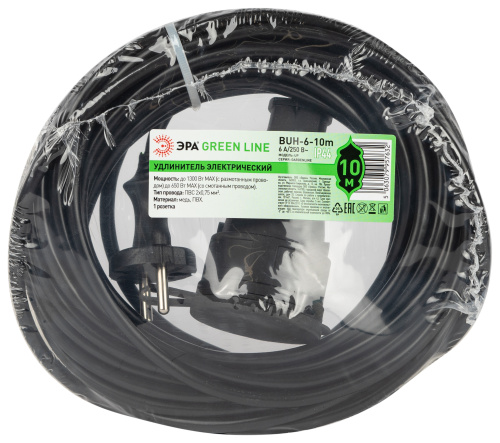 Удлинитель ЭРА Greenlie, черный, 10 м