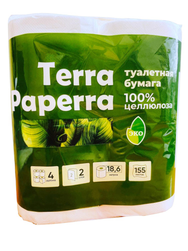 Бумага туалетная TERRA PAPERRA СПАРТАК двухслойная, со втулкой,18,6 метров, 4 рулона белая