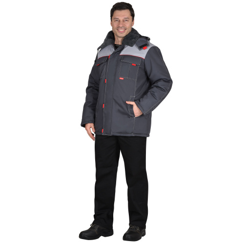 Куртка утепленная ФАВОРИТ, 35хб/65пэ, пл.215, т.сер/сер/красн