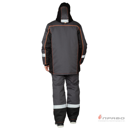 Костюм утепленный с п/к БРЕНД-К 35хб/65пэ, пл.200, темно-серый/черный/оранжевый, р.48-50/170-176