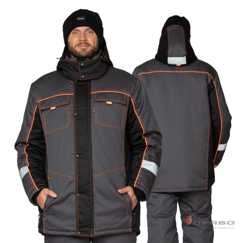 Костюм утепленный с п/к БРЕНД-К 35хб/65пэ, пл.200, темно-серый/черный/оранжевый, р.48-50/170-176