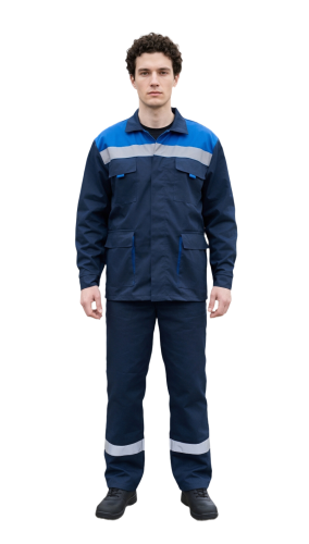 Костюм с брюками КАРЕЛИЯ-1 ПРЕМИУМ 80 хб/20 пэ, пл.260, темно-синий/василек