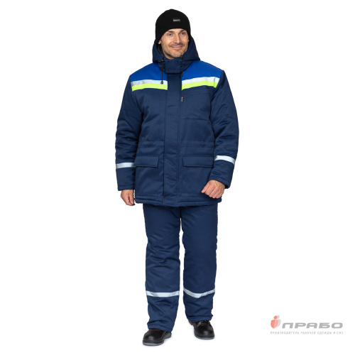 Костюм утепленный с п/к СТРОЙКА 20хб/80пэ пл.190 темно-синий/василёк/лимонный