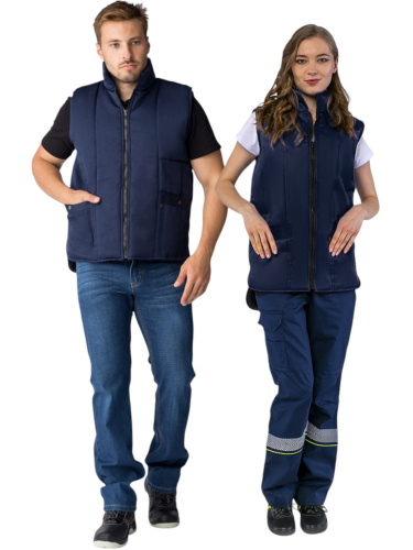 Жилет утепленный УНИВЕРСАЛЬНЫЙ на замке, 35хб/65пэ, пл.210, т.синий