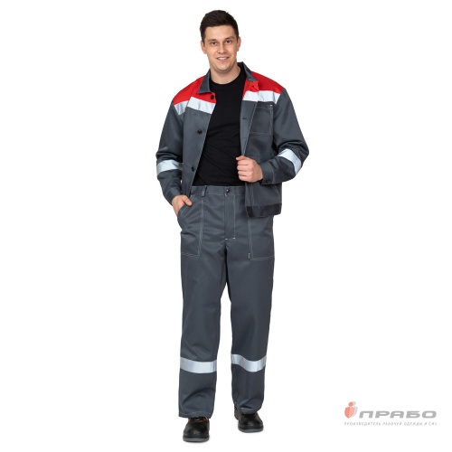 Костюм с брюками ПАНТЕОН-1 35хб/65пэ, пл.210, темно-серый/красный