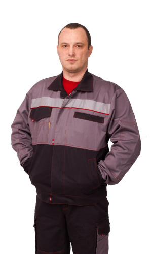 Костюм с полукомбинезоном ПРЕСТИЖ темно-серый/черный/красный