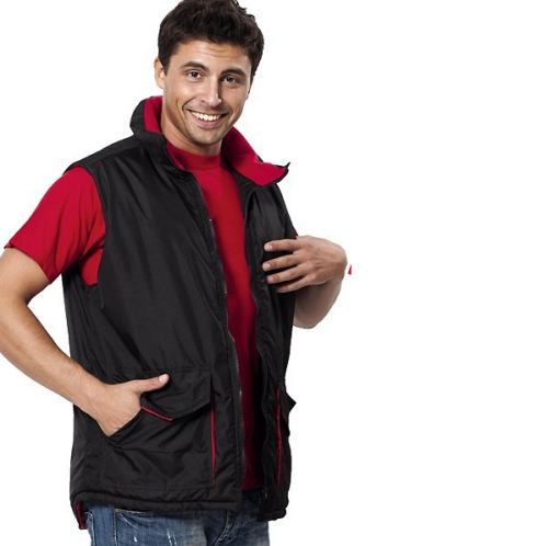 Жилет утепленный САВ М318 с капюшоном, 100пэ, пл.90, черн/красн.