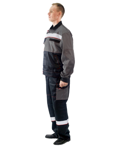 Костюм с полукомбинезоном ПРЕСТИЖ темно-серый/черный/красный