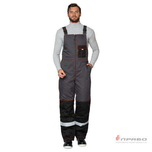 Костюм утепленный с п/к БРЕНД-К 35хб/65пэ, пл.200, темно-серый/черный/оранжевый, р.48-50/170-176