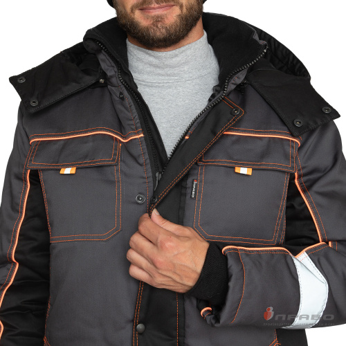 Костюм утепленный с п/к БРЕНД-К 35хб/65пэ, пл.200, темно-серый/черный/оранжевый, р.48-50/170-176