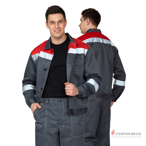 Костюм с брюками ПАНТЕОН-1 35хб/65пэ, пл.210, темно-серый/красный