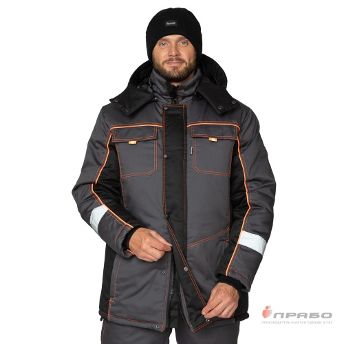 Костюм утепленный с п/к БРЕНД-К 35хб/65пэ, пл.200, темно-серый/черный/оранжевый, р.48-50/170-176