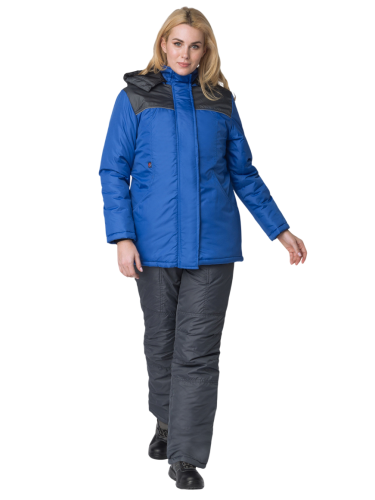 Куртка утепленная женская САКРИН СНЕЖАНА на замке ткань ДЮСПО 100пэ, пл. 80, василек/серая