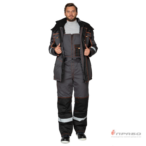 Костюм утепленный с п/к БРЕНД-К 35хб/65пэ, пл.200, темно-серый/черный/оранжевый, р.48-50/170-176