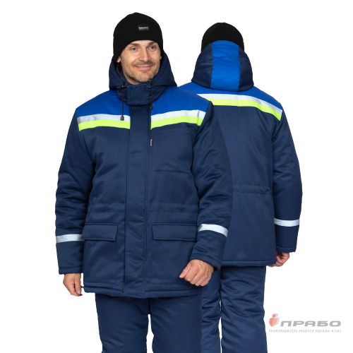 Костюм утепленный с п/к СТРОЙКА 20хб/80пэ пл.190 темно-синий/василёк/лимонный